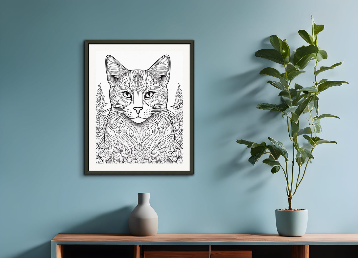 Poster with metal frame: Coloring page, Cat