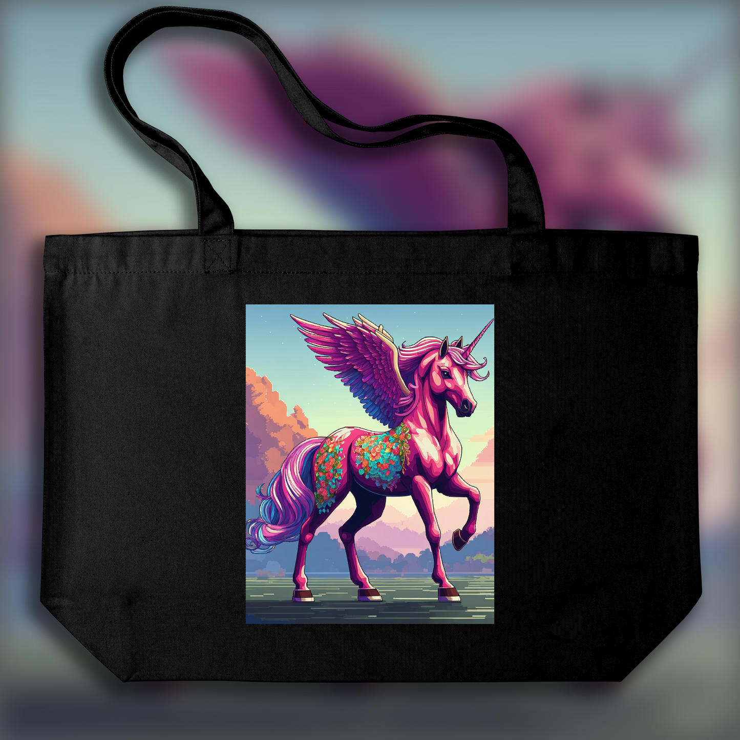 Tote bag - Pixel art, Unicorn - 1267511537