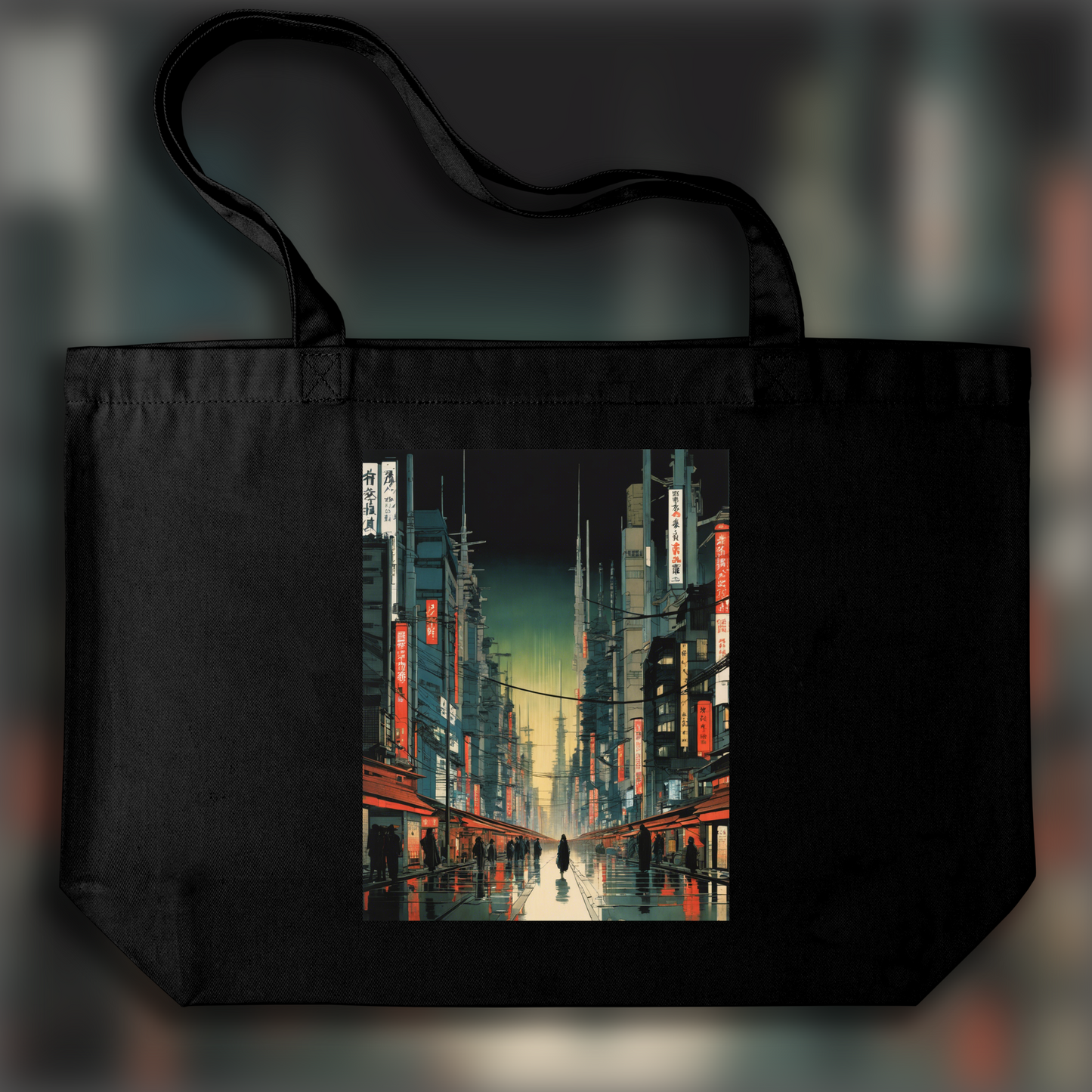 Tote bag - Poetic ukiyo-e views, fleeting moments, Ghost in the shell cybernetic city - 1342405119