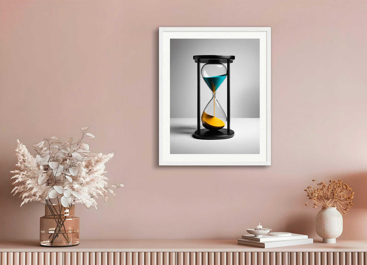 Poster with wood frame: Minimalism art, hourglass