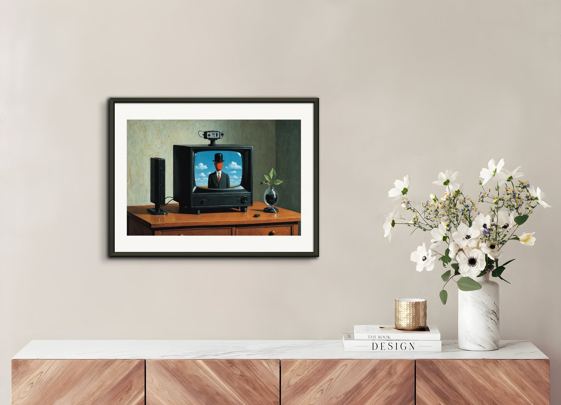 Poster with metal frame: Belgian surrealism, Video game console