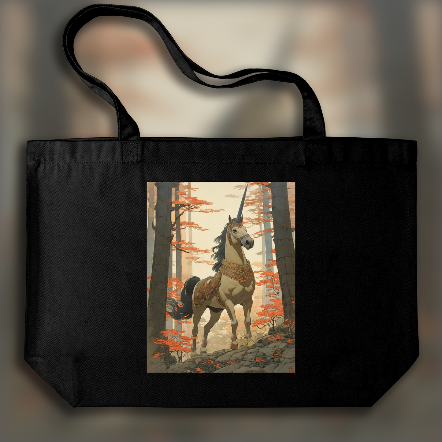 Tote bag - Gravures sur bois japonaises capturant des paysages sereins, Licorne - 1335892211