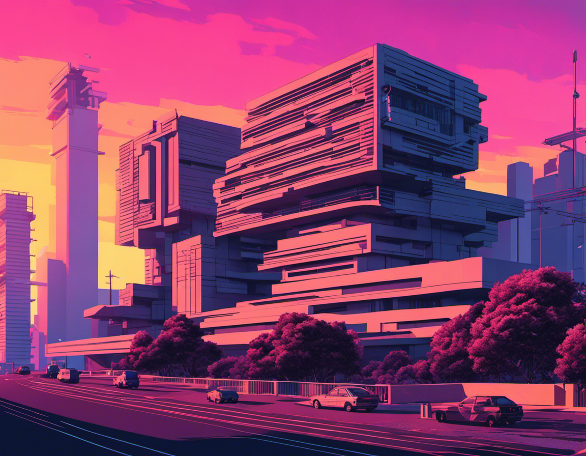 Poster - Vaporwave, Brutalist architecture, city - 218220864