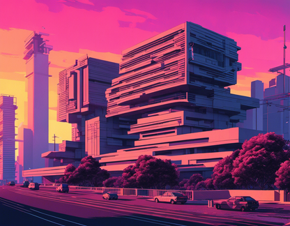 Affiche - Vaporwave, Brutalist architecture, city - 218220864