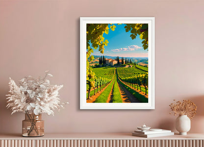 Poster with wood frame: Vineyard in Tuscany