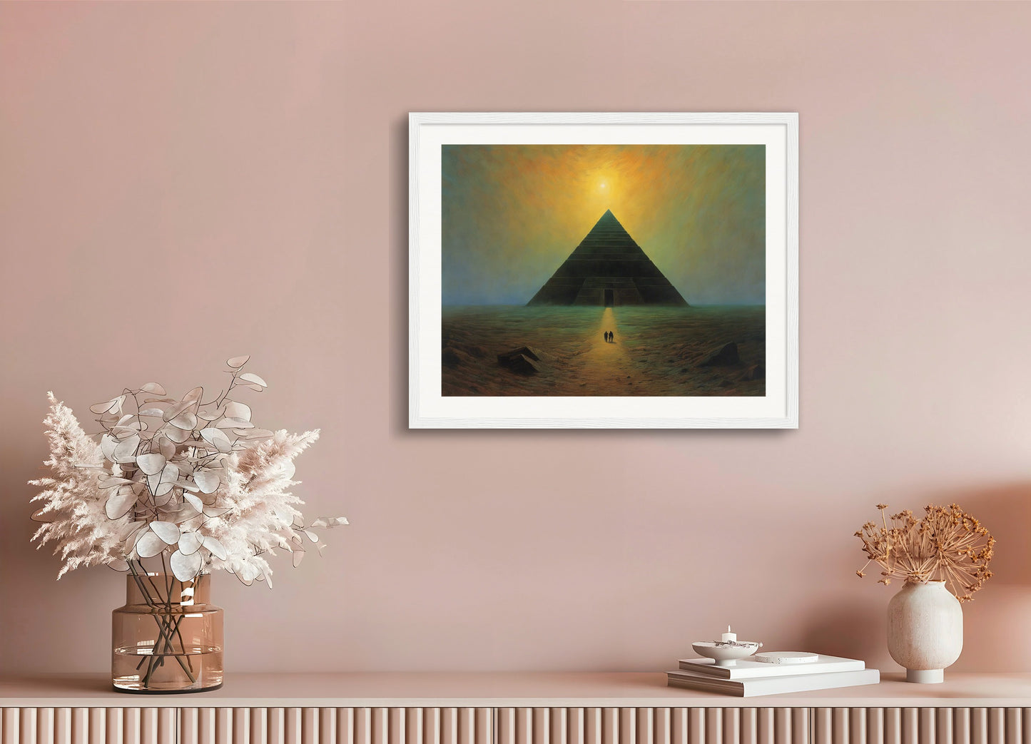 Poster with wood frame: Illustration of deinforced, atmospheric, dark and mystical band illustration, Pyramid