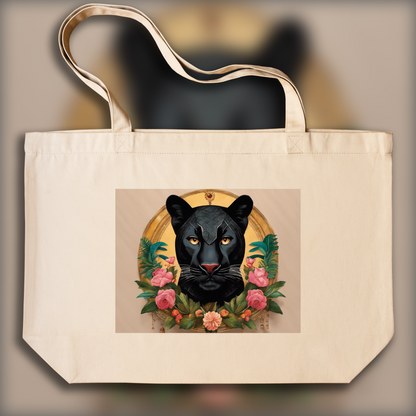 Tote bag - Symmetrical cinematography with a clean color palette, a black panther - 3093808373