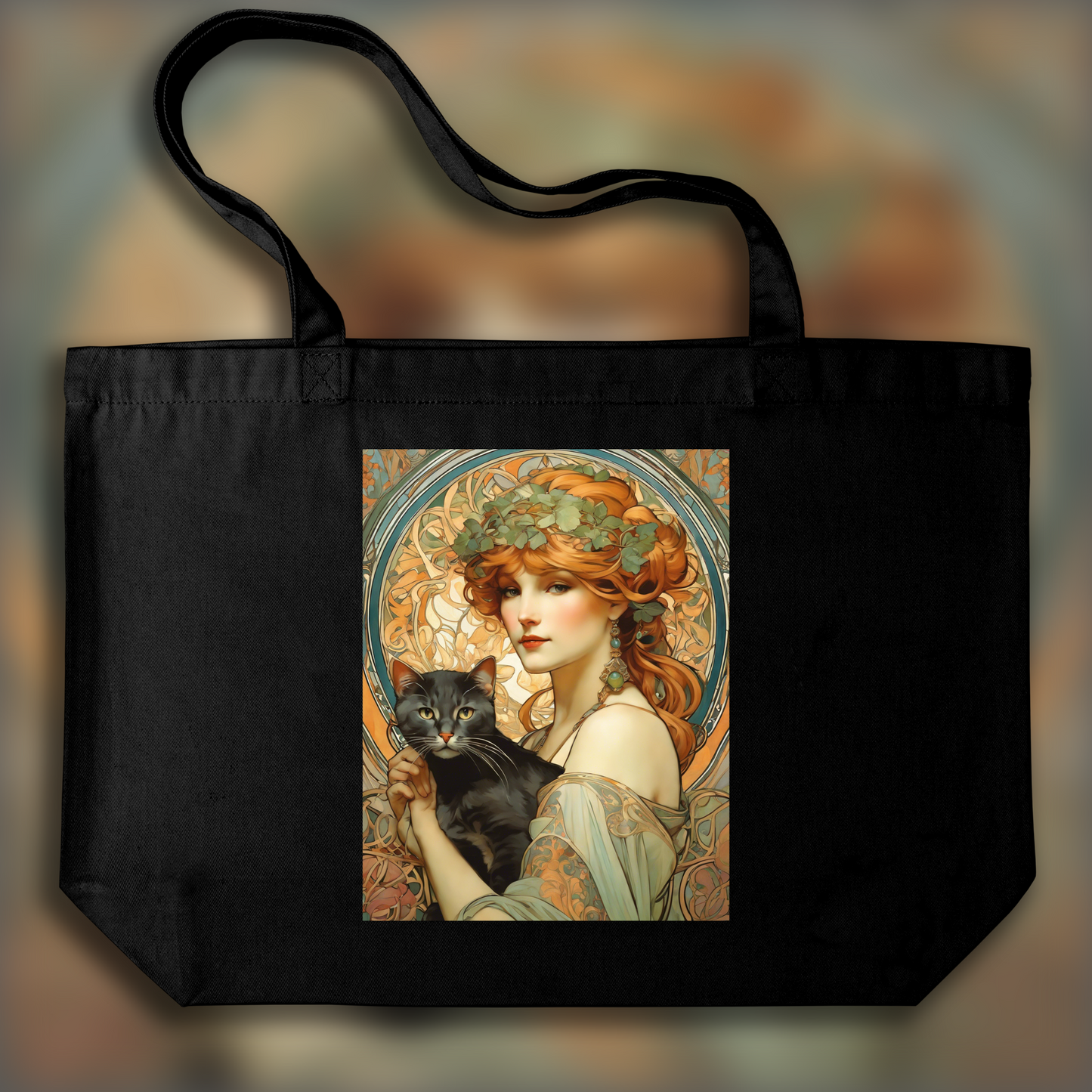 Tote bag - Enchanting fusion of ornate lines and flowing shapes, Cat - 2798202489