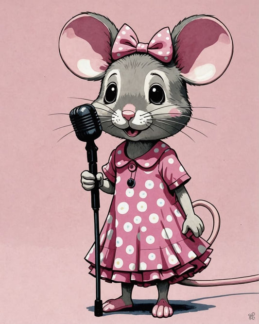 Image - Artiste contemporain japonais kawaï, souris dans une robe rose avec un microphone - 3905697924