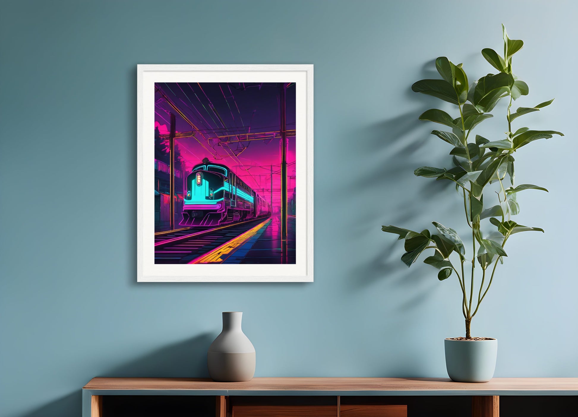 Poster with wood frame: Neon punk, Train