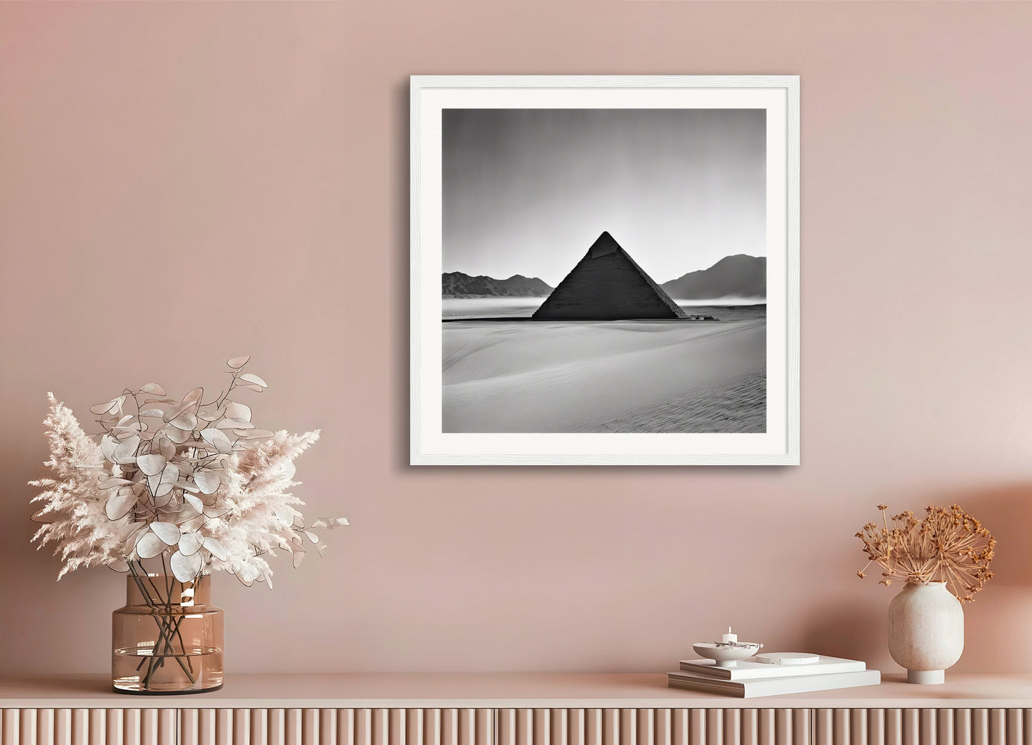 Poster with wood frame: Architectural and industrial, black and white elements, Pyramid