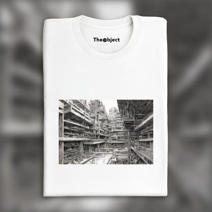 T-Shirt - Contemporary dark cyberpunk manga, Brutalist architecture, city - 3841146295