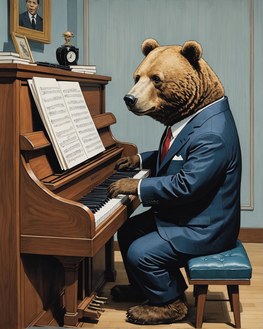 Image - Contemporary Japanese kawaii artist, bear in suit plays piano - 2777573109