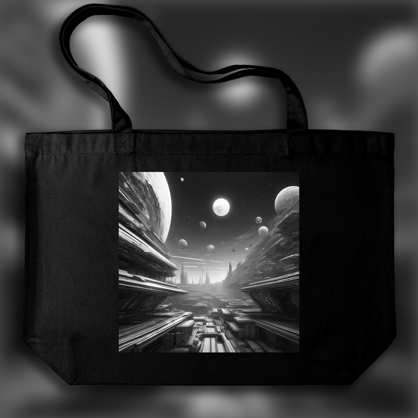 Tote bag - Urban Abstract Explorations, Black and White, Exoplanet Landscape, Eye - 3198329655