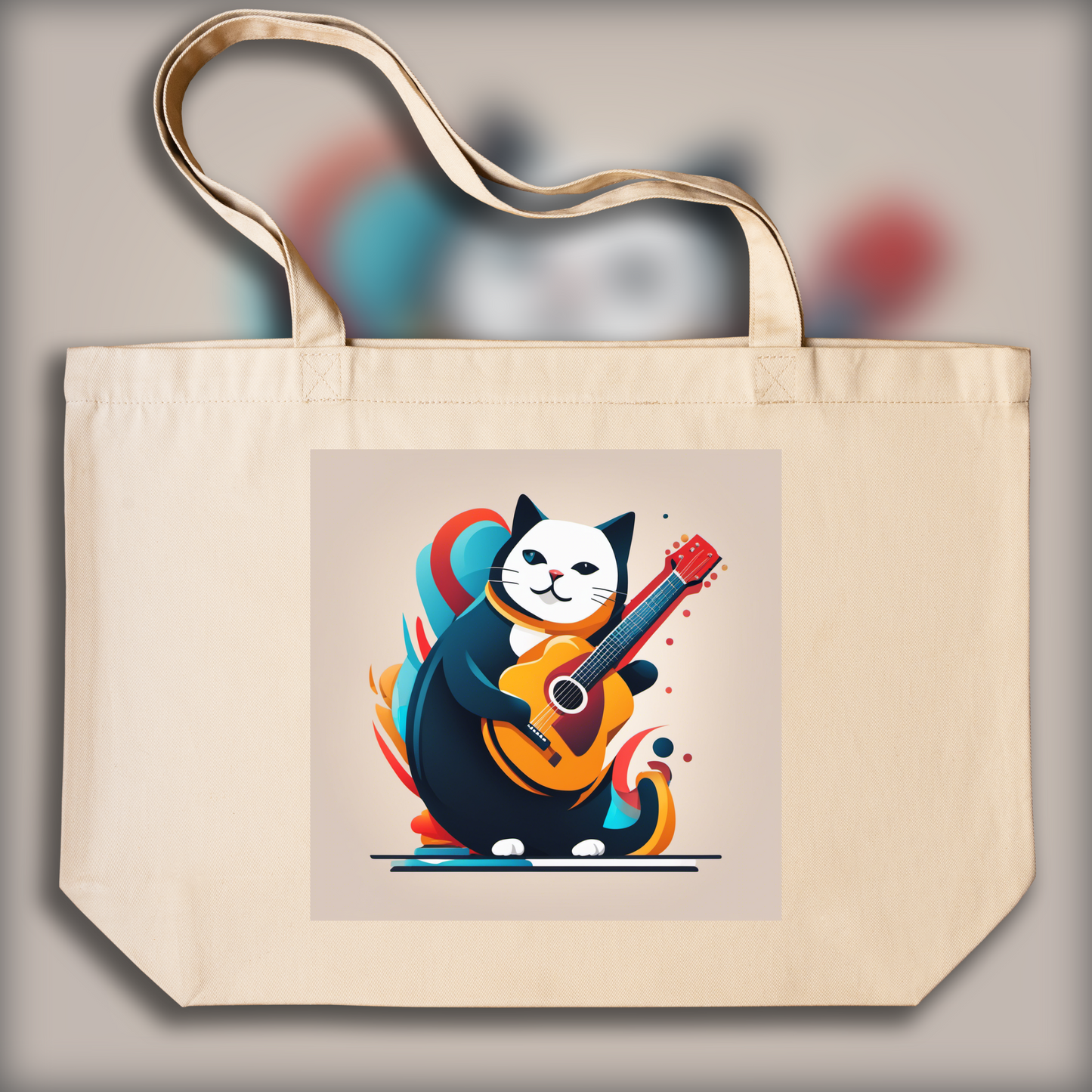 Tote bag - Icône flat, le chat joue de la guitare - 2686688866