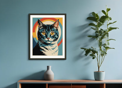 Poster with metal frame: Clean and functional style characterized by the use of geometry, restrained color palettes, Cat