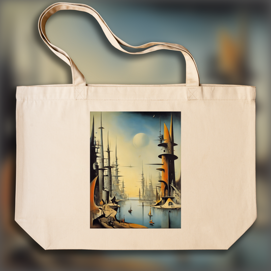 Tote bag - Enigmatic surrealism, Futuristic city - 3860830110