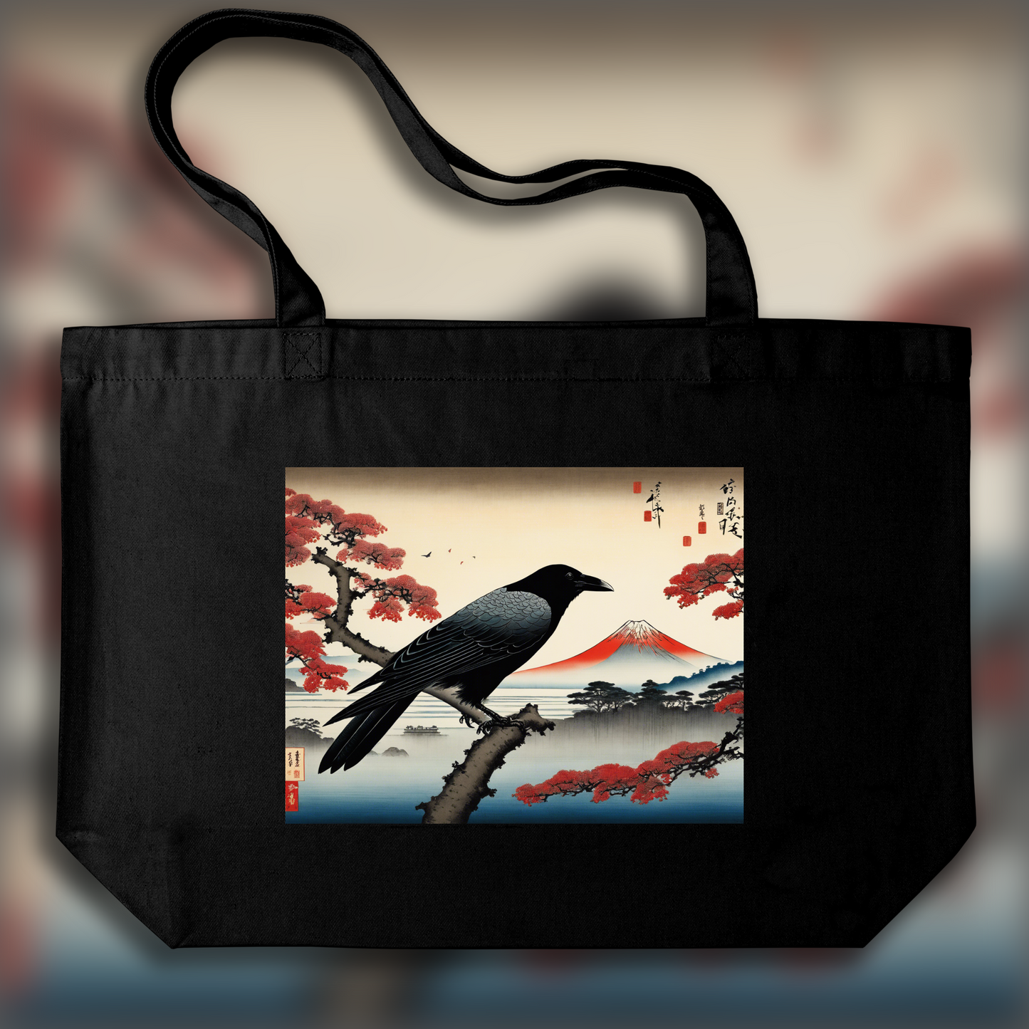 Tote bag - Vues poétiques ukiyo-e, moments fugaces, Corbeau - 3260586941