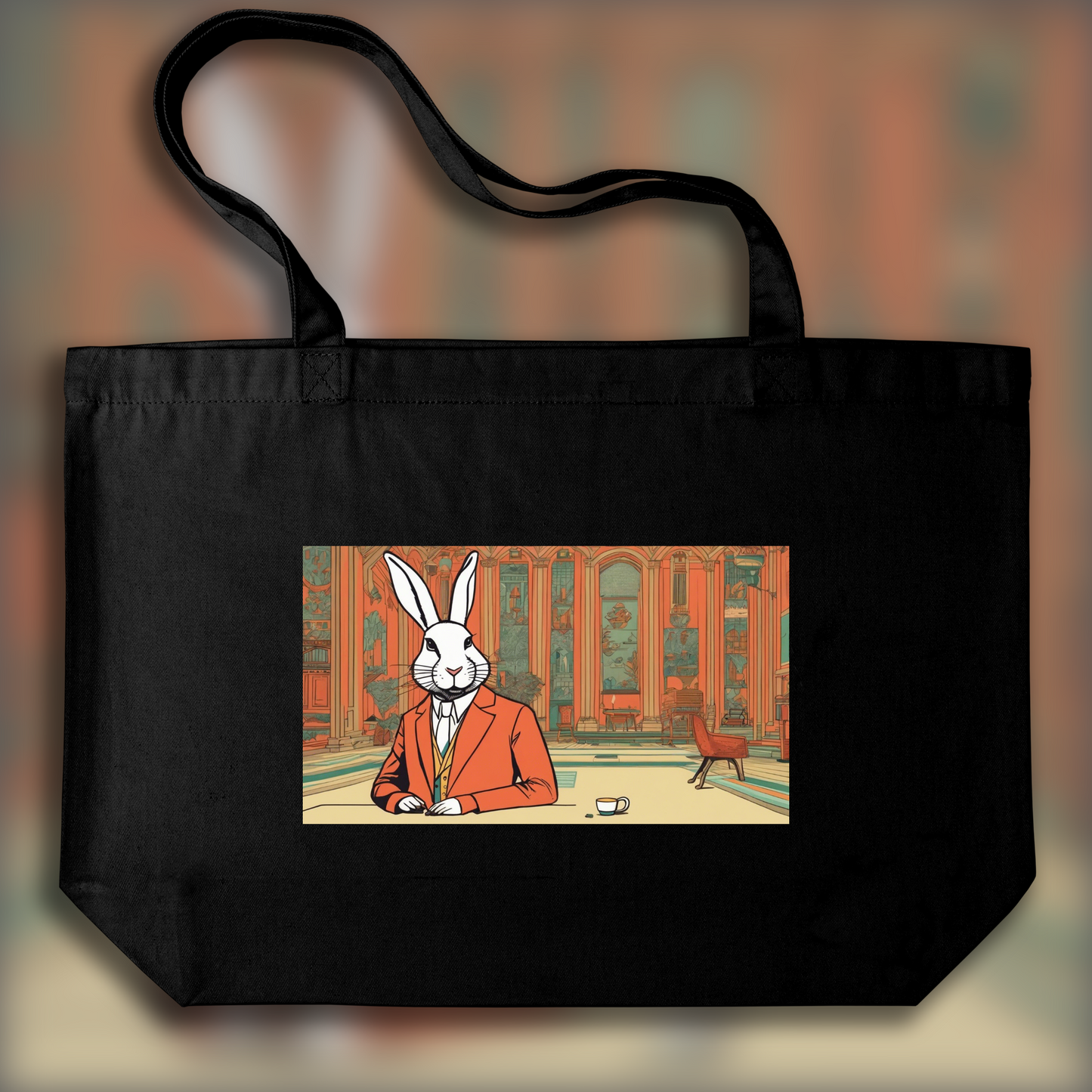 Tote bag - Cinématographie symétrique à la palette de couleurs épurée, Lapin - 3272264847