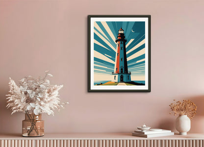 Poster with metal frame: Clean and functional style characterized by the use of geometry, restrained color palettes, Lighthouse