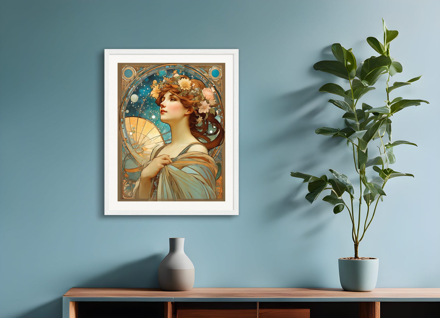 Poster with wood frame: Alfons Mucha, Astrology