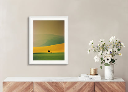 Poster with wood frame: Colorful and abstract images, capturing geometric compositions in landscapes, 