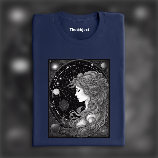 T-Shirt - Constellations beautiful drawing, black background, Astrology, a maiden - 3445844849