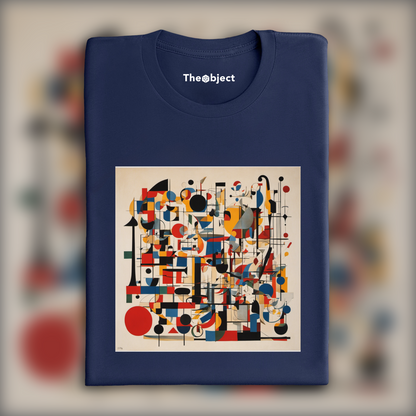 T-Shirt - Lines and geometric figures with floating shapes, playful abstract art, musical notes - 525824772