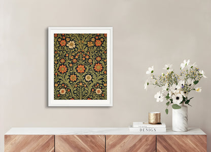 Poster with wood frame: Motifs, floral decoration of 19th century English crafts, tapestry