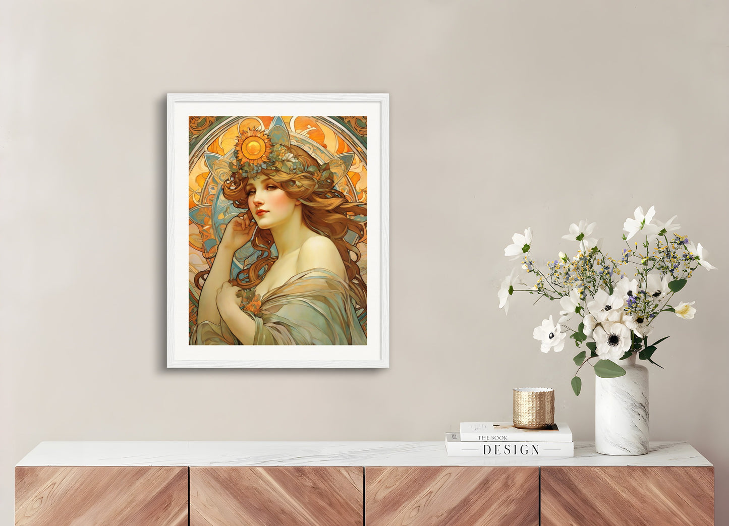 Poster with wood frame: Alfons Mucha, Sun