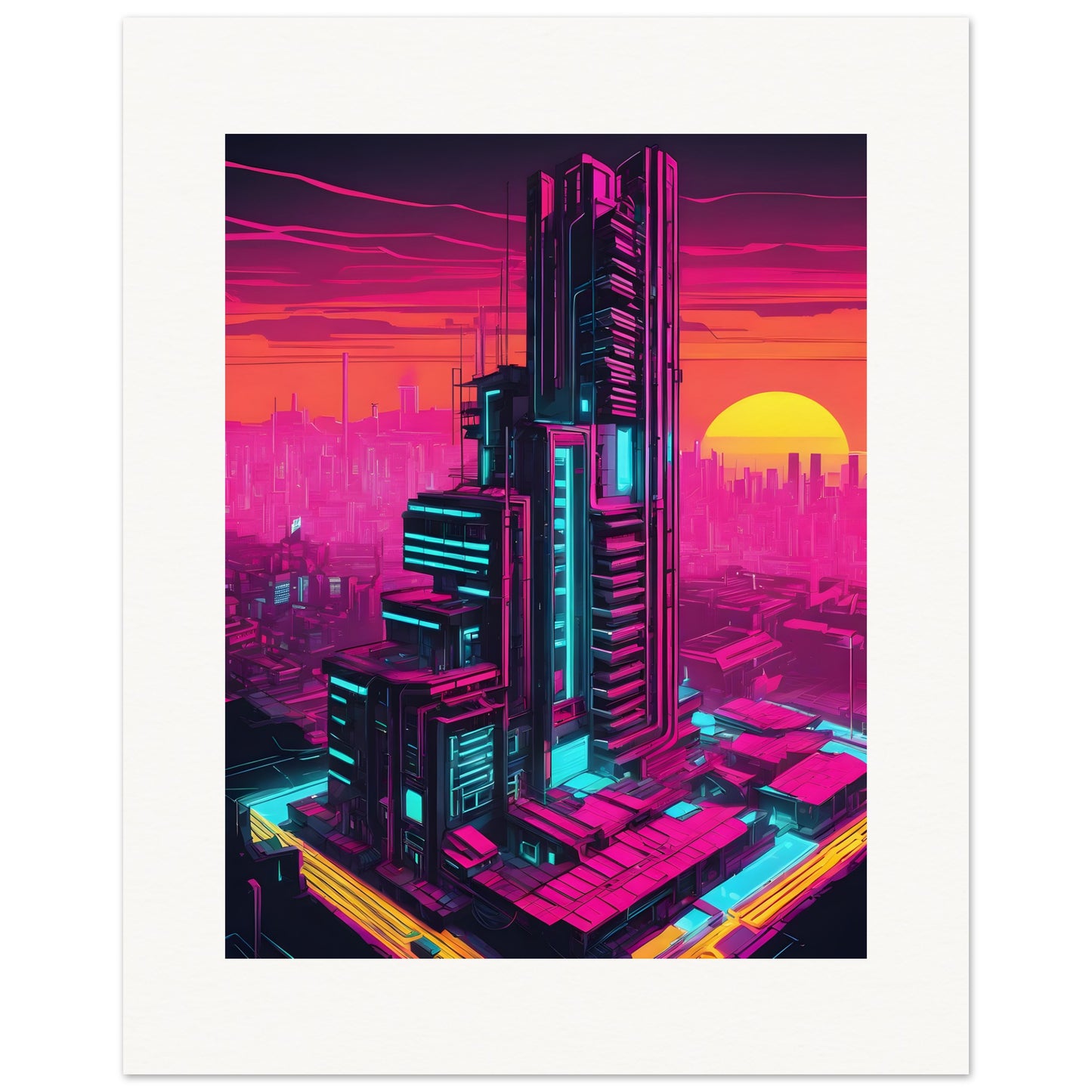 Poster - Neon punk, Brutalist architecture, city - 838434875