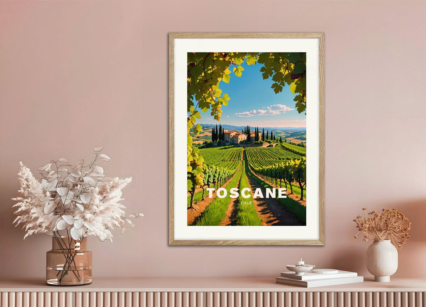 Poster with wood frame: Vineyard in Tuscany