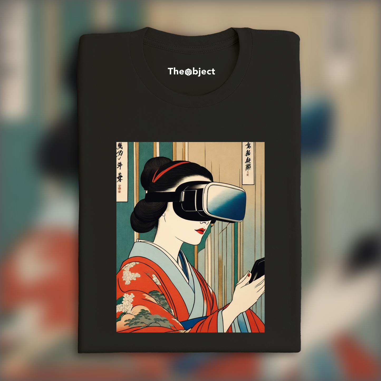 T-Shirt - Vues poétiques ukiyo-e, moments fugaces, close up of a women with a virtual reality headset - 1903864258