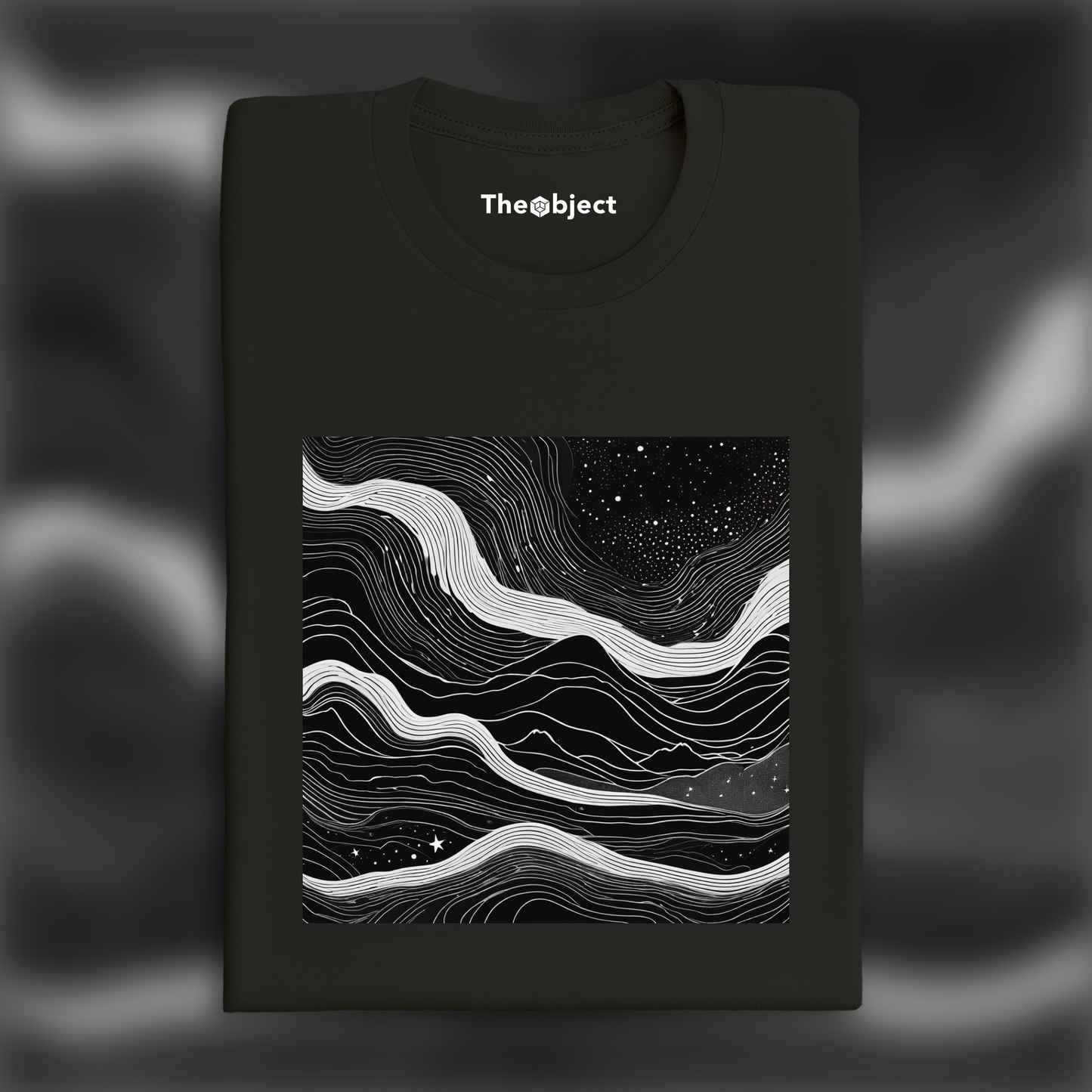 T-Shirt - Topographic lines on cosmic background, Coffee - 3814488386