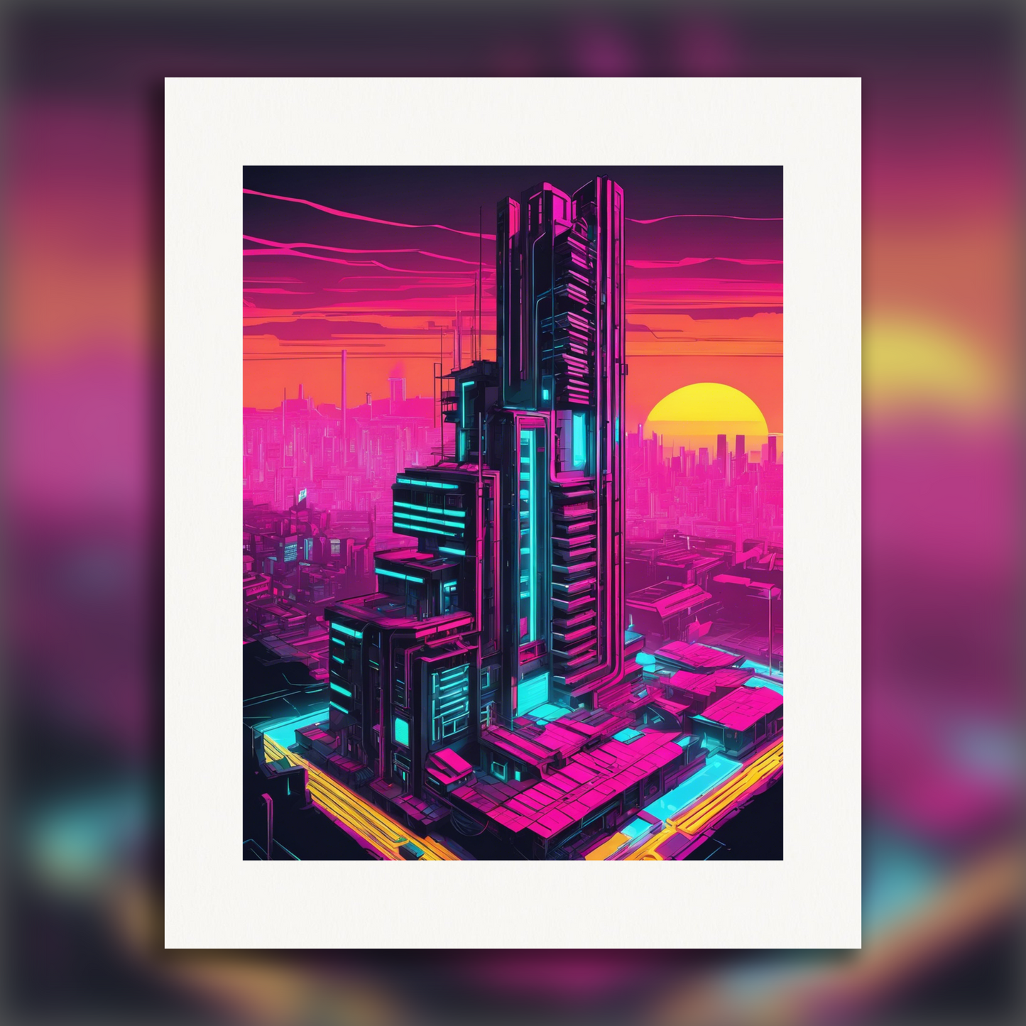 Poster - Neon punk, Brutalist architecture, city - 838434875