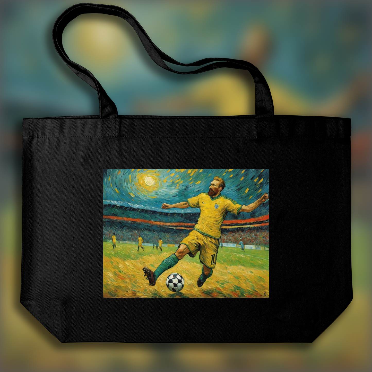 Tote bag - Painting capturing the passionate turbulence of nature and human emotion, Soccer - 3332079756