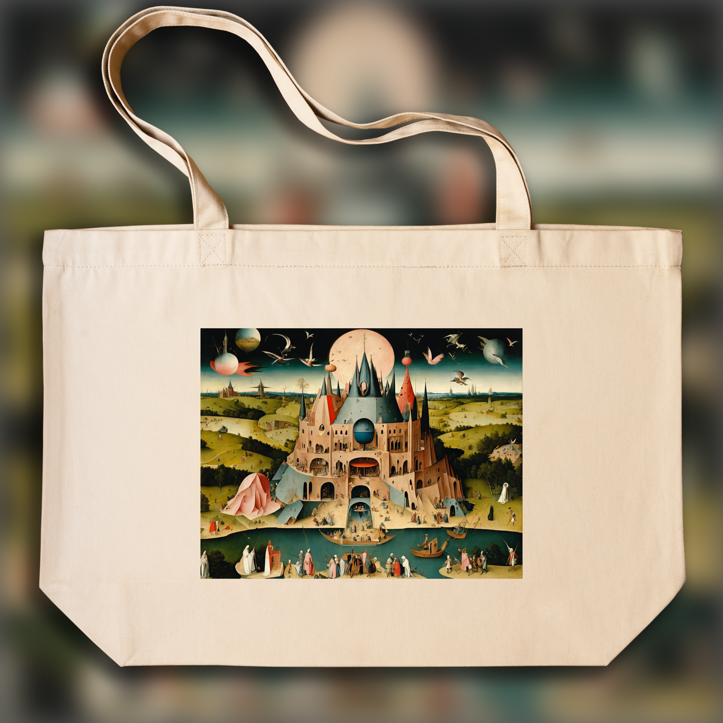 Tote bag - Moral allegories and chaotic visions of heaven and hell, Brutalist architecture, city - 2349625573