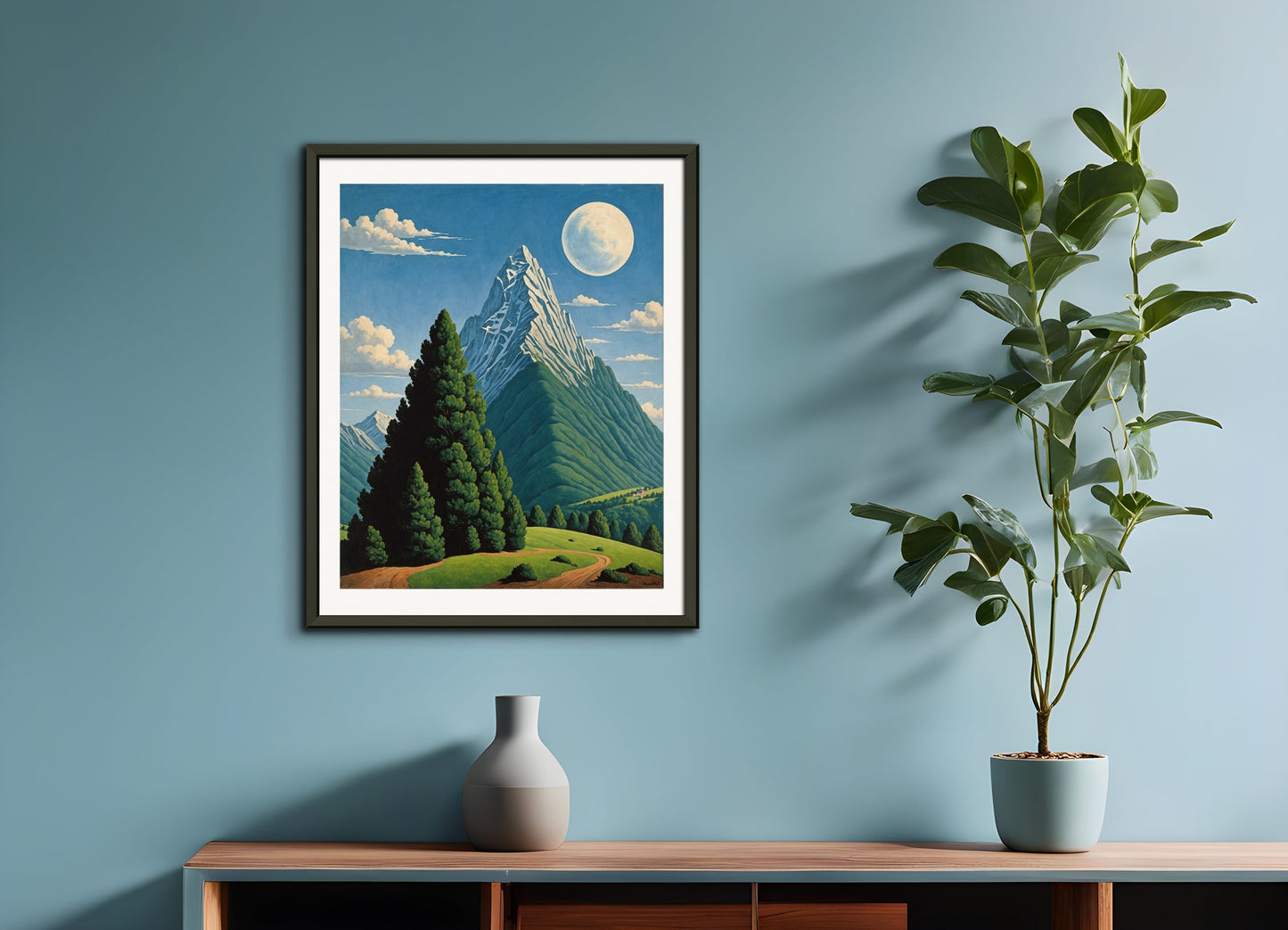 Poster with metal frame: Belgian surrealism, Mountains