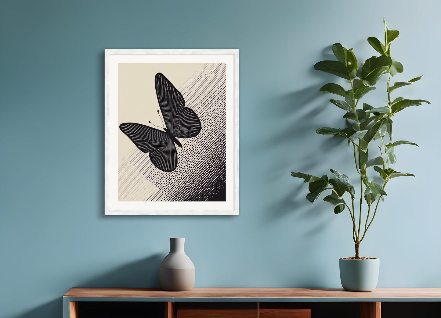 Poster with wood frame: Halftone dot, Butterfly