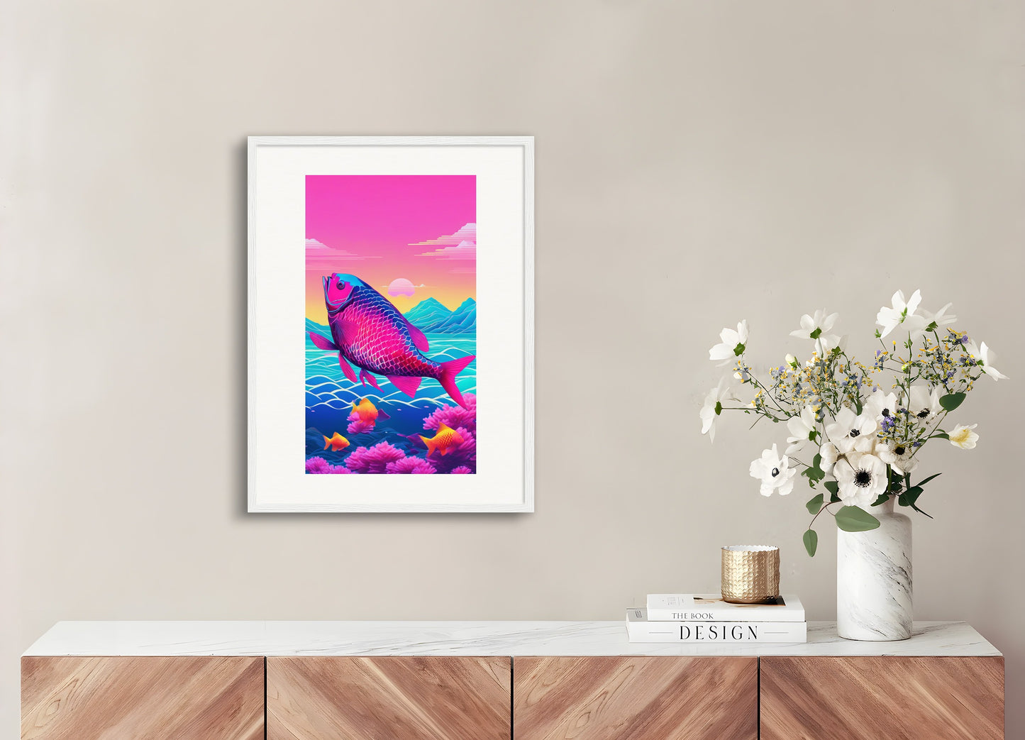 Poster with wood frame: Vaporwave, Fish