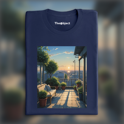 T-Shirt - Japanese contemporary anime, A quiet terrace, setting sun - 3336632727