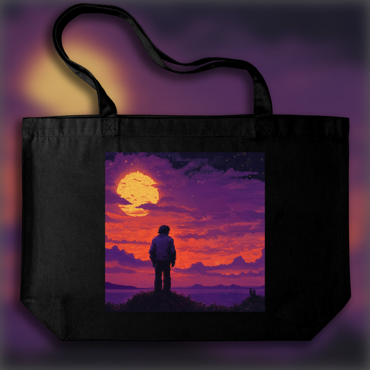 Tote bag - Jeu vidéo rétro, coucher de Soleil mystique