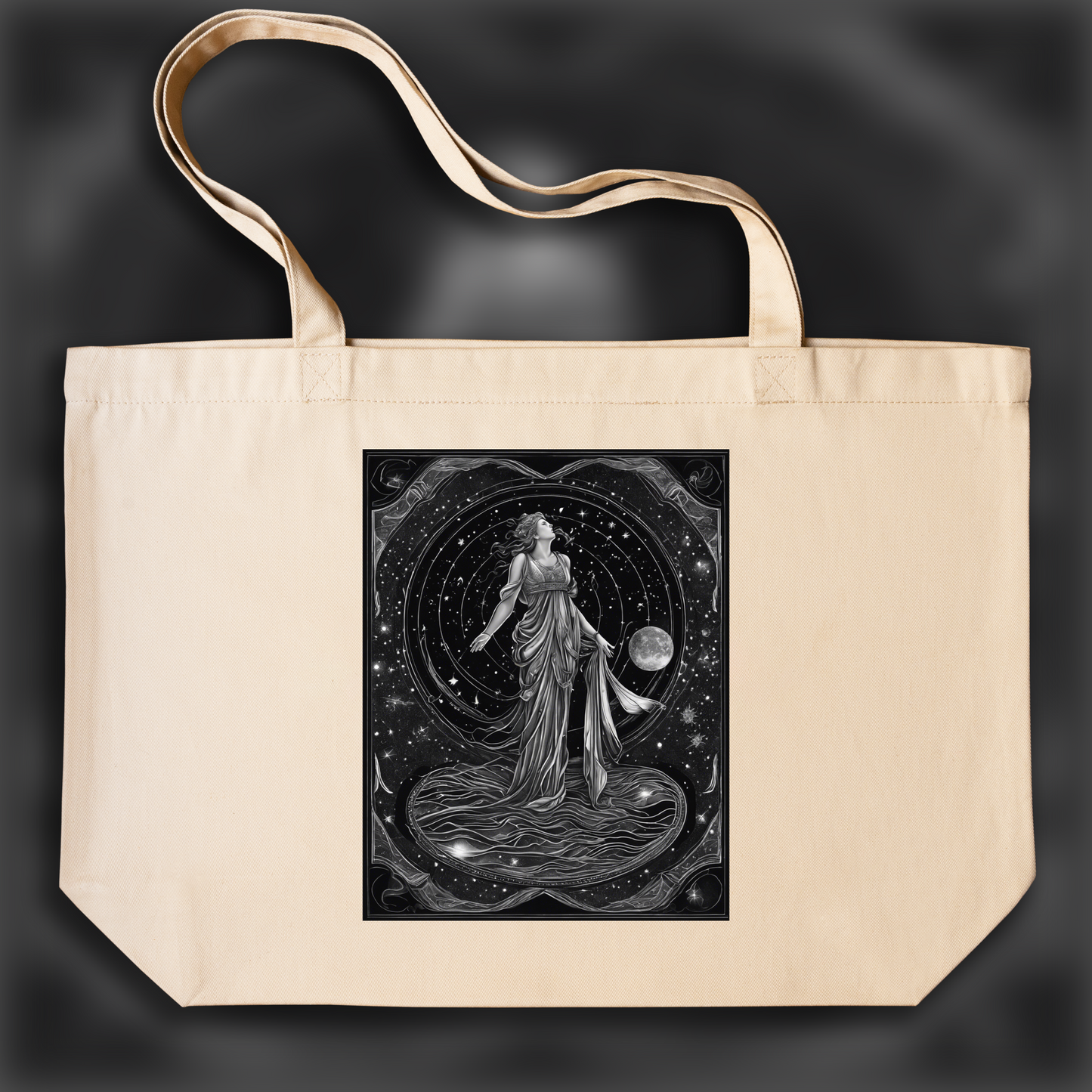 Tote bag - Constellations beautiful drawing, black background, Astrology, Aquarius, the Water bearer - 3710183016