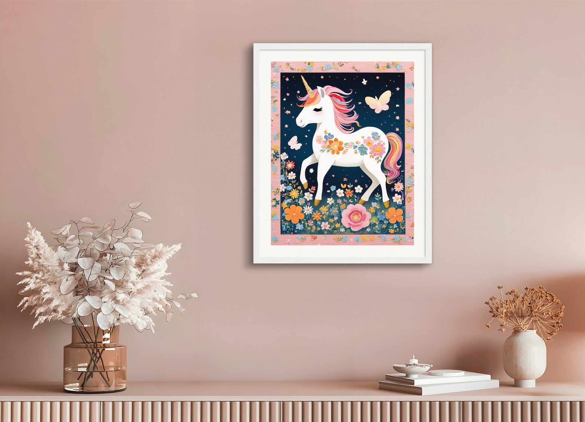 Poster with wood frame: Japanese supervisor, A baby cute unicorn