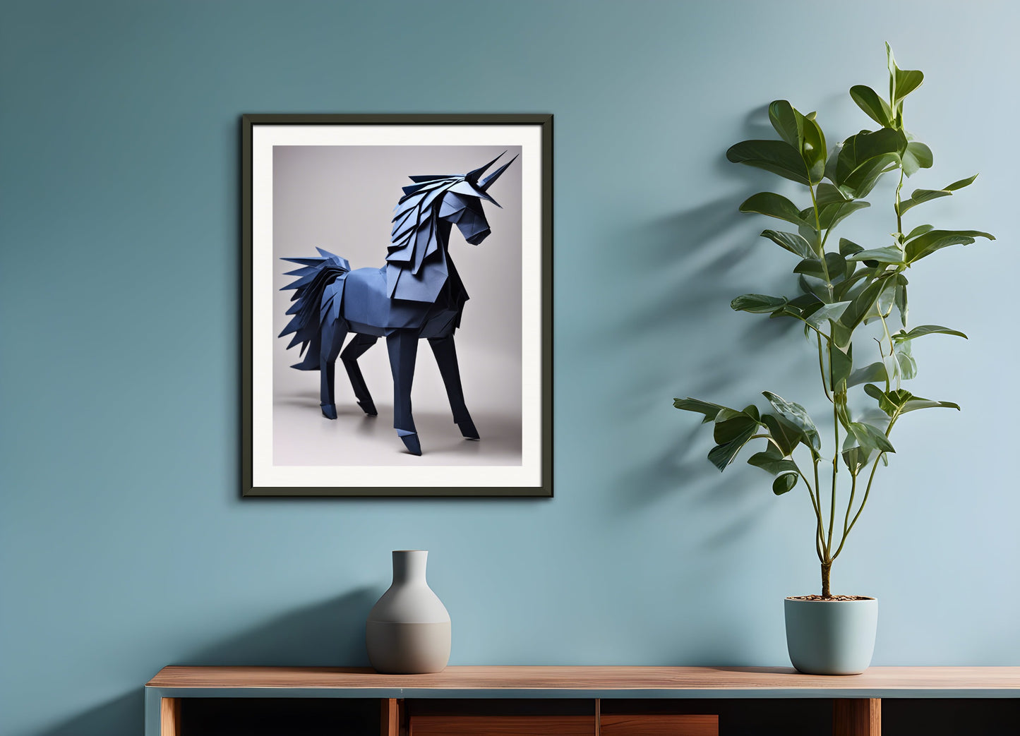 Poster with metal frame: Origami, Unicorn