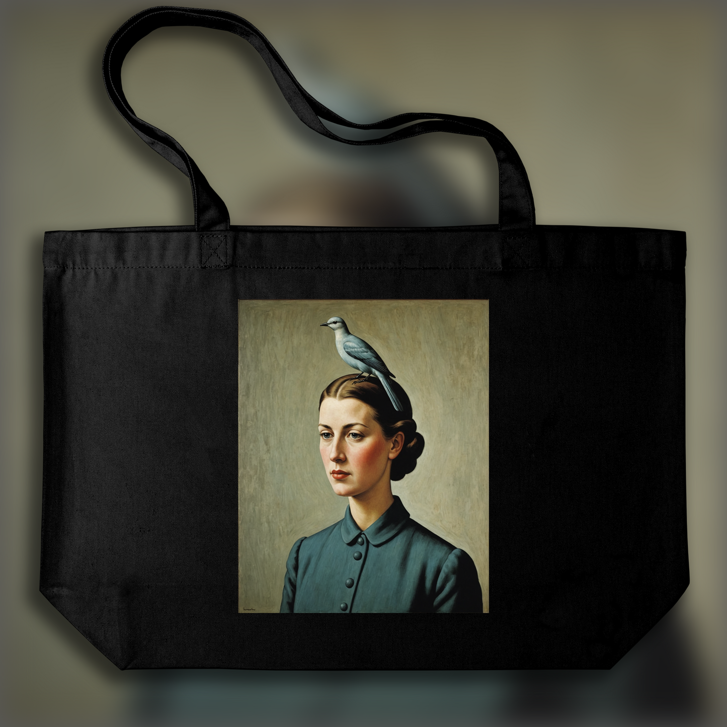 Tote bag - Belgian surrealism, A woman with a bird - 1627918147