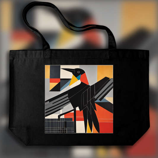 Tote bag - Lines and geometric figures with floating shapes, playful abstract art, Crow - 2532480785