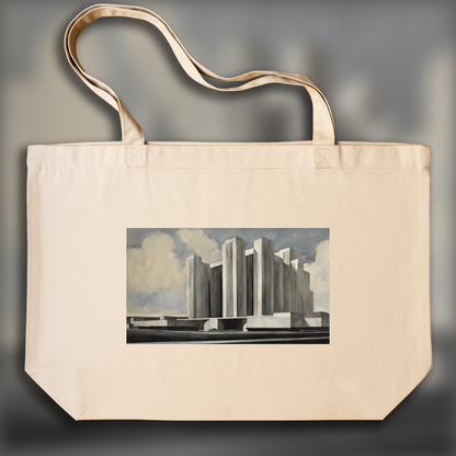 Tote bag - American androgynous expressionist portrait early 20th century, Brutalist architecture, city - 878054590