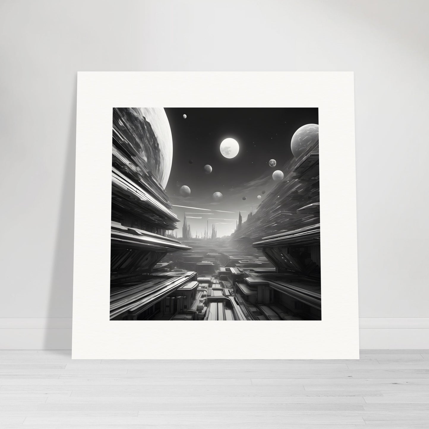 Affiche - Explorations abstraites urbaines, noir et blanc, Paysage exoplanète  , Oeil - 3198329655