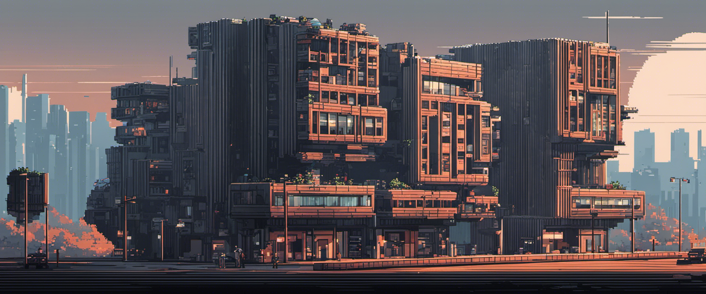 Poster - Pixel art, Brutalist architecture, city - 353730903